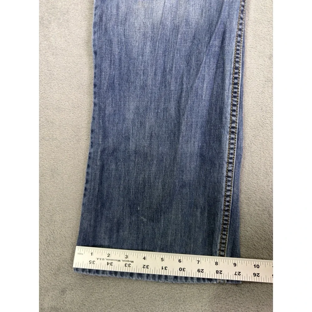 Levis‎ 527 Jeans Mens 36x32 Blue Medium Wash Distressed Denim Low Bootcut Cowboy